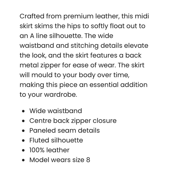 Seed Heritage leather skirt. Size 10 Australian (6 us) worn once but too big. - Picture 4 of 4